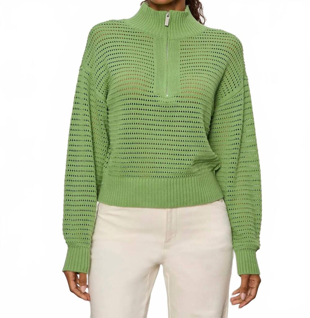 NEW SANCTUARY open knit 1/2 zip sweater in green